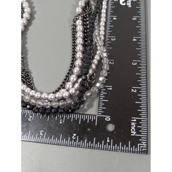Premier Designs Main Event Necklace Gray Black Bead Multi Chain Faux Pearl 22" - Picture 9 of 9